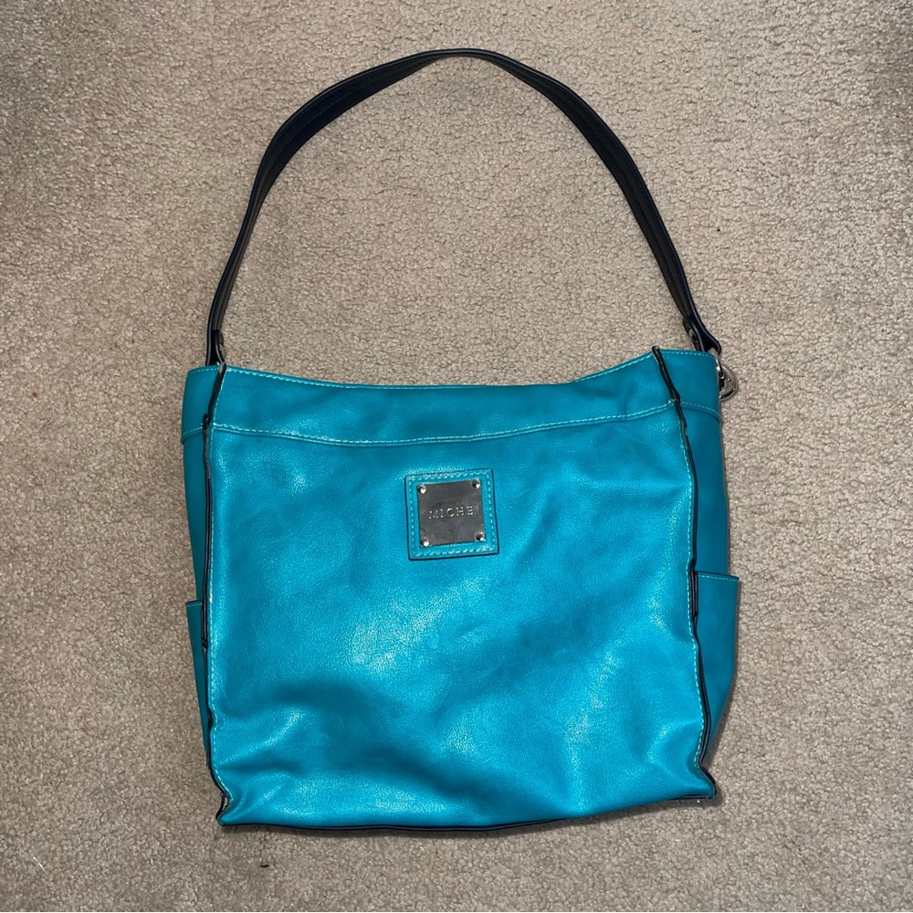 Miche Jay Teal Shoulder Bag Faux Leather Hobo Purse Silver Hardware